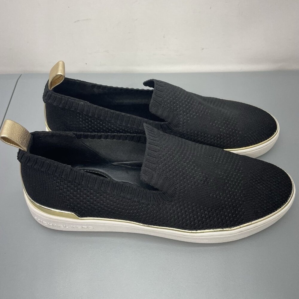 Michael Kors Skyler Knit Sneakers Loafers Slip On Black Gold Womens 8.5 - Picture 2 of 14